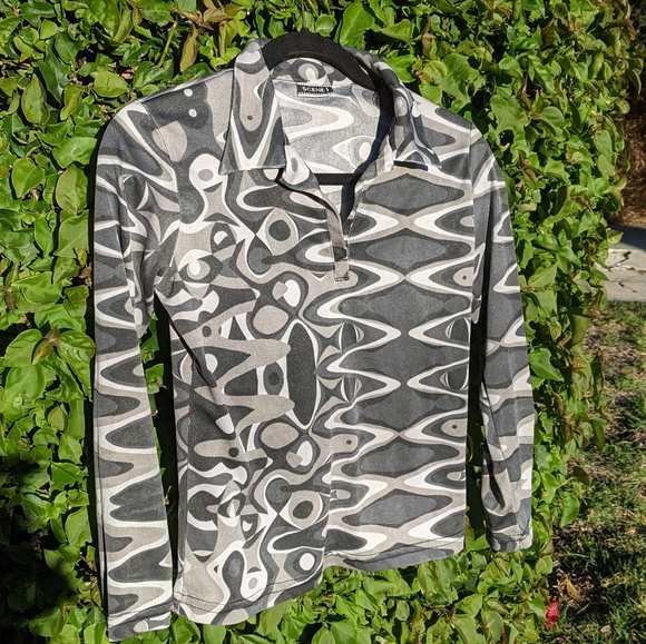 90s VTG Grey Psychedelic Print Top - Picture 3 of 4